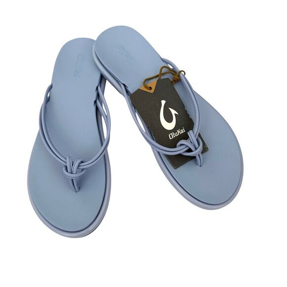 OluKai Sandal Women's 'Aka Knotted Straps Cloud Blue Comfort Flip Flop W8 New - Picture 3 of 11
